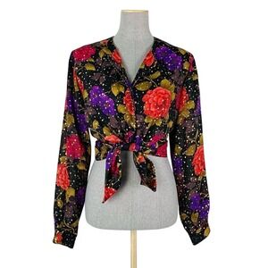 Vintage Shirt Women's 8 Celestial Floral Metallic Gold Dot Corded Button Down